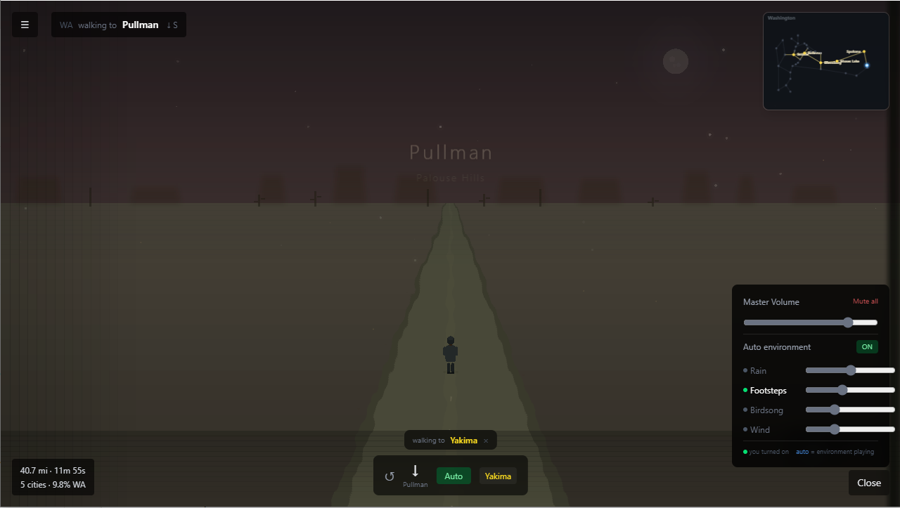 NearbyGame: walking towards Pullman with auto environment audio enabled